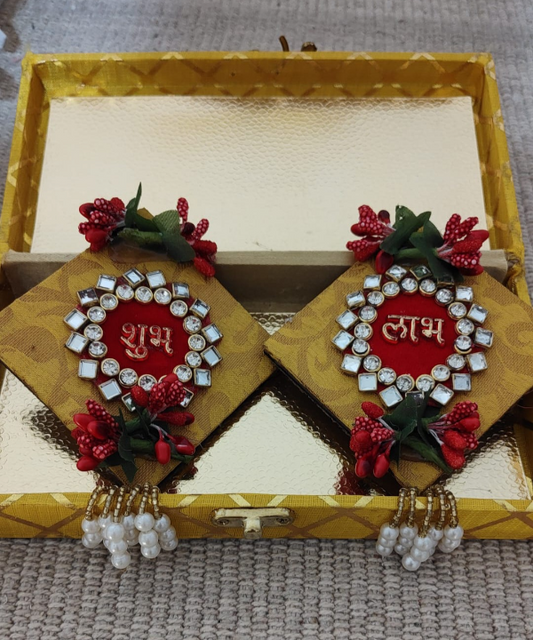 Shubh Labh Lotus Door Hanging Pair with Pearls & Beads
