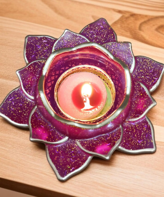 Purple Flower Golden Glow Acrylic Tealight Holder