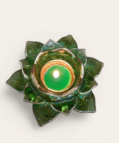 Green Flower Golden Glow Acrylic Tealight Holder