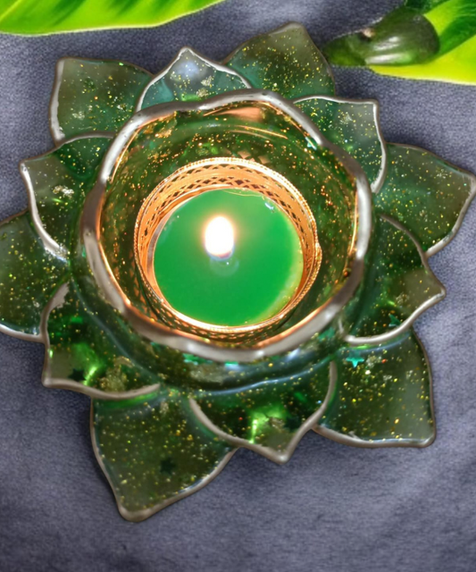 Green Flower Golden Glow Acrylic Tealight Holder