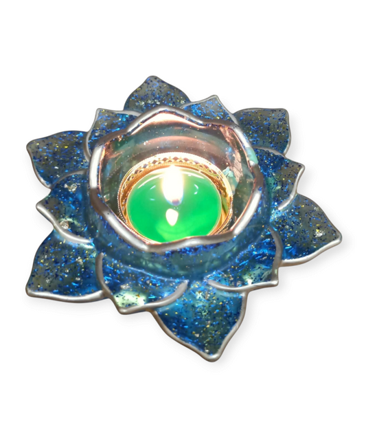 Blue Flower Golden Glow Acrylic Tealight Holder