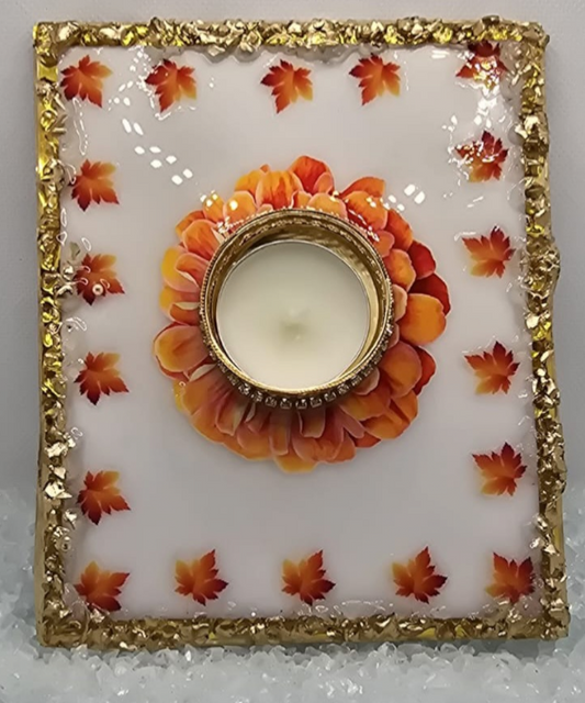 Flower Design Decorative Tealight Holder with Golden Border