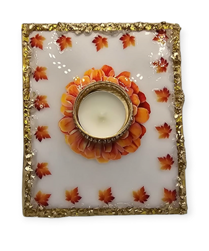 Flower Design Decorative Tealight Holder with Golden Border