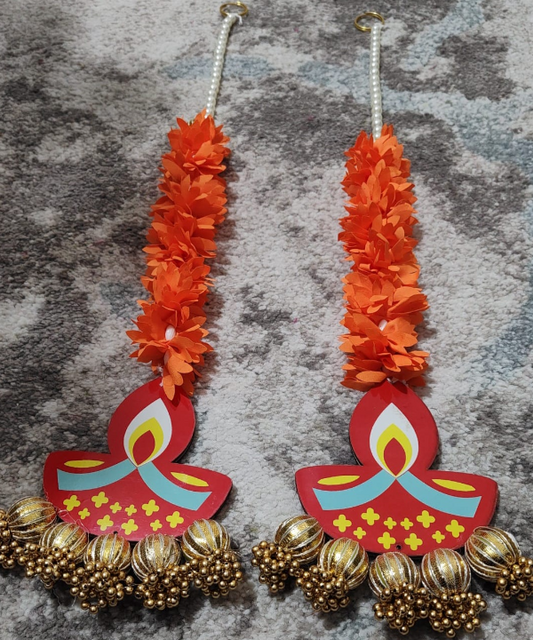 Diya Hanging Toran – Festive Wall & Door Decoration with Flowers & Bells