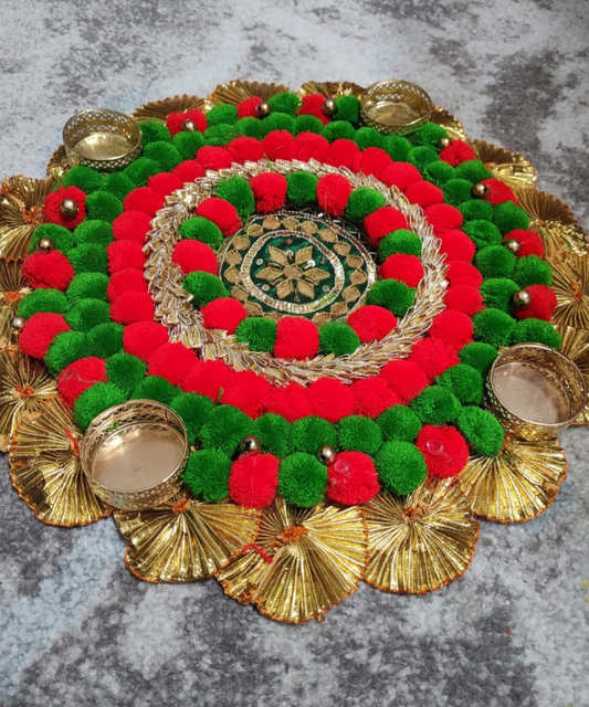 1pc Round PomPom Rangoli Tea Light Candle Holder
