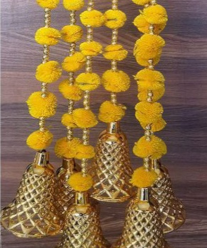 5 Pc Colorful Pom-Pom Latkan Toran with Golden Bells
