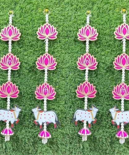 1 Pair Handmade Pichwai Cow and Lotus Wall Hanging for Decoration, Diwali Decoration, Floral Decoration