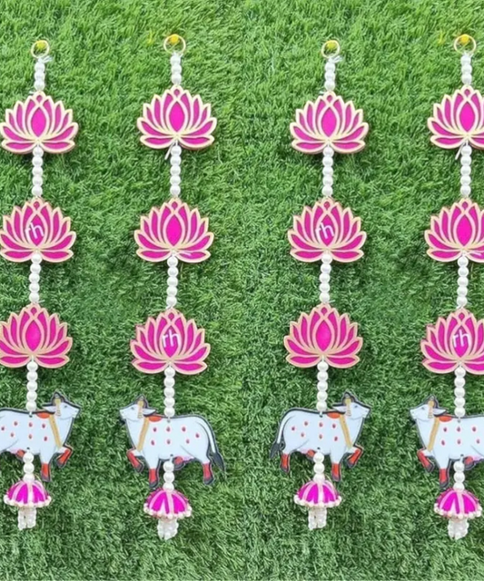 1 Pair Handmade Pichwai Cow and Lotus Wall Hanging for Decoration, Diwali Decoration, Floral Decoration