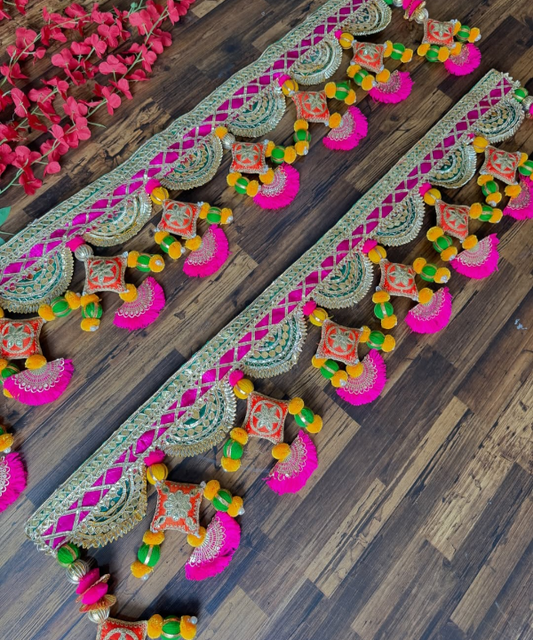 1Pc Door Toran with Pom-Poms & Embroidered Motifs