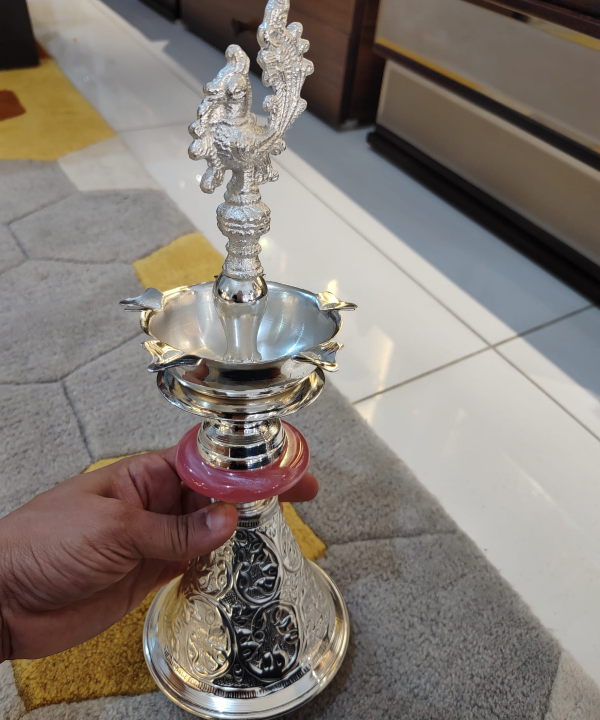 Silver Peacock Samai – Traditional Brass Oil Lamp
