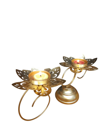 Golden Lotus Tealight Holder Set – Elegant Metal Candle Stand (Set of 2)