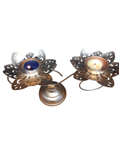 Golden Lotus Tealight Holder Set – Elegant Metal Candle Stand (Set of 2)