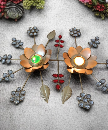 Lotus Metal Tealight Holder with Crystal Floral Design