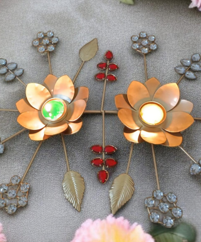 Lotus Metal Tealight Holder with Crystal Floral Design