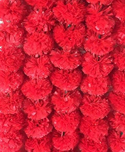 Red Marigold Artificial Festive Flower Decoration Strings (Set of 5 pc)
