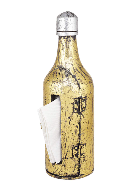 Tissue Paper Holder for Dining Table/Wooden Dispenser Box/Car Napkin Holder, Bottle Shaped, Hand Made with Seasoned Mango Wood, Gift Item  (Gold)