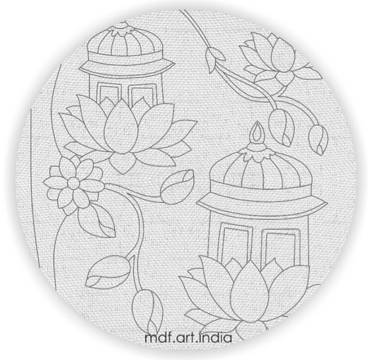 Lotus with Temple Pre Marked Canvas