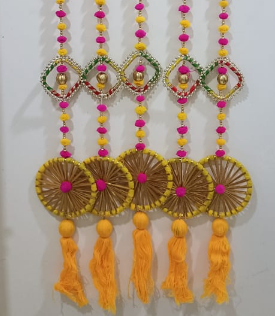Diwali special Toran door hanging/ Diwali decoration/ Door valence/ toran/ festival decor/ pompom door side liners/Indian housewarming gift Set of 2 pieces