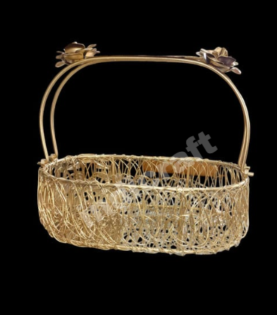 Metal Mesh Round Shape Gift Basket Hamper Basket with Opal Handle, Baskets For Gift Packing [Pack of 1]