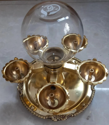 Panch Deep-Oil Model 5 Diya with Glass Cover with 500ml oil container