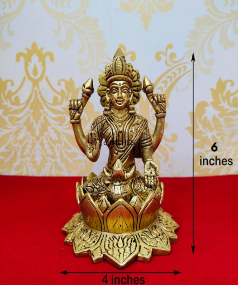 Lakshmi ji on Lotus Brass Statue