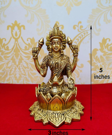 Lakshmi ji on Lotus Brass Statue - Height - 5 inch