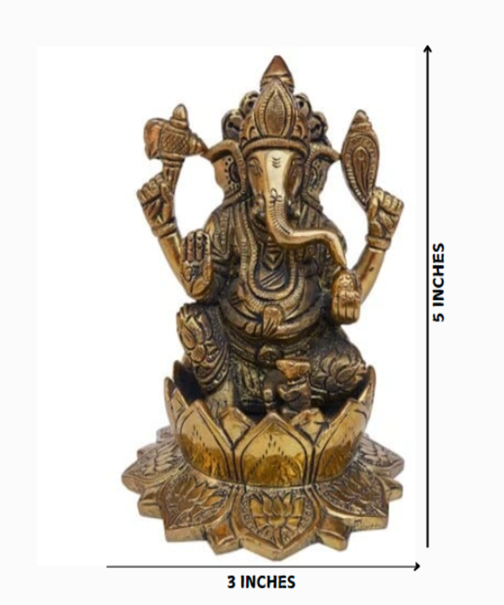 Ganesha Sitting on Lotus Statue - Height - 5 inch