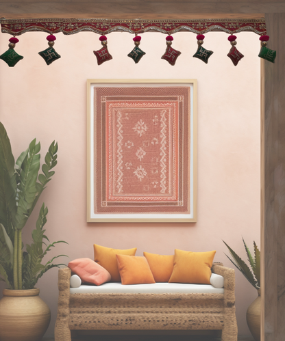 Handmade Swastik & Riddhi Siddhi Toran – Velvet Decorative Bandhanwar for Door with Beads, Mirrors & Embroidery 1Pc