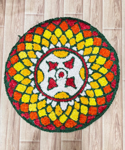 Round Rangoli Mat – 2 Feet yellow white