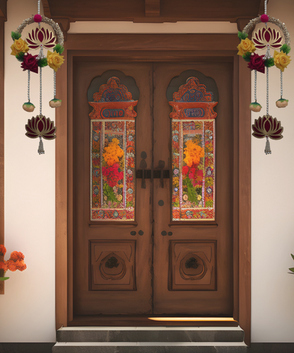 Decorative Lotus Floral Wall Hanging Latkan – Set of 2 | Handmade Door/Pooja Décor with Pearls & Artificial Roses
