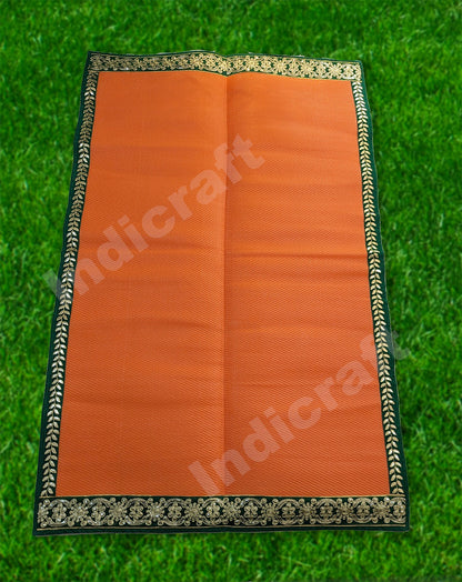 Red Nylon Handmade Chatai/Mat with Green & Golden sequins work on the Trim/Lace 72x48 (in inch)