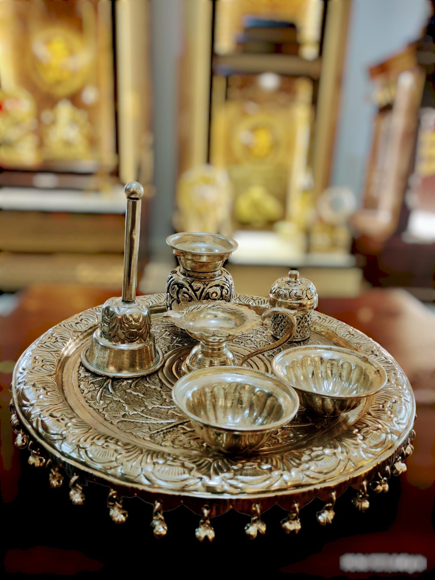 German Silver Engraved Pooja Thali