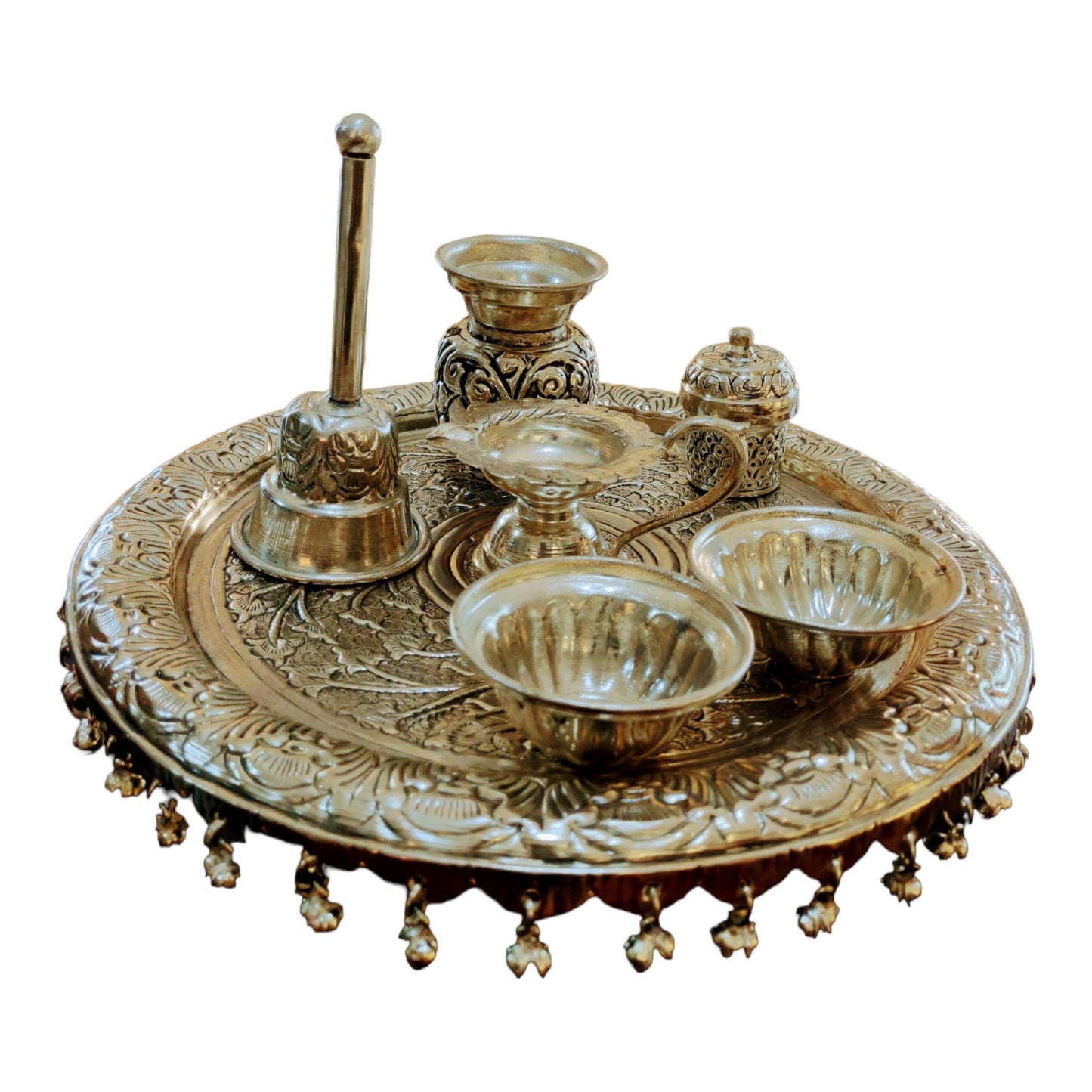 German Silver Engraved Pooja Thali