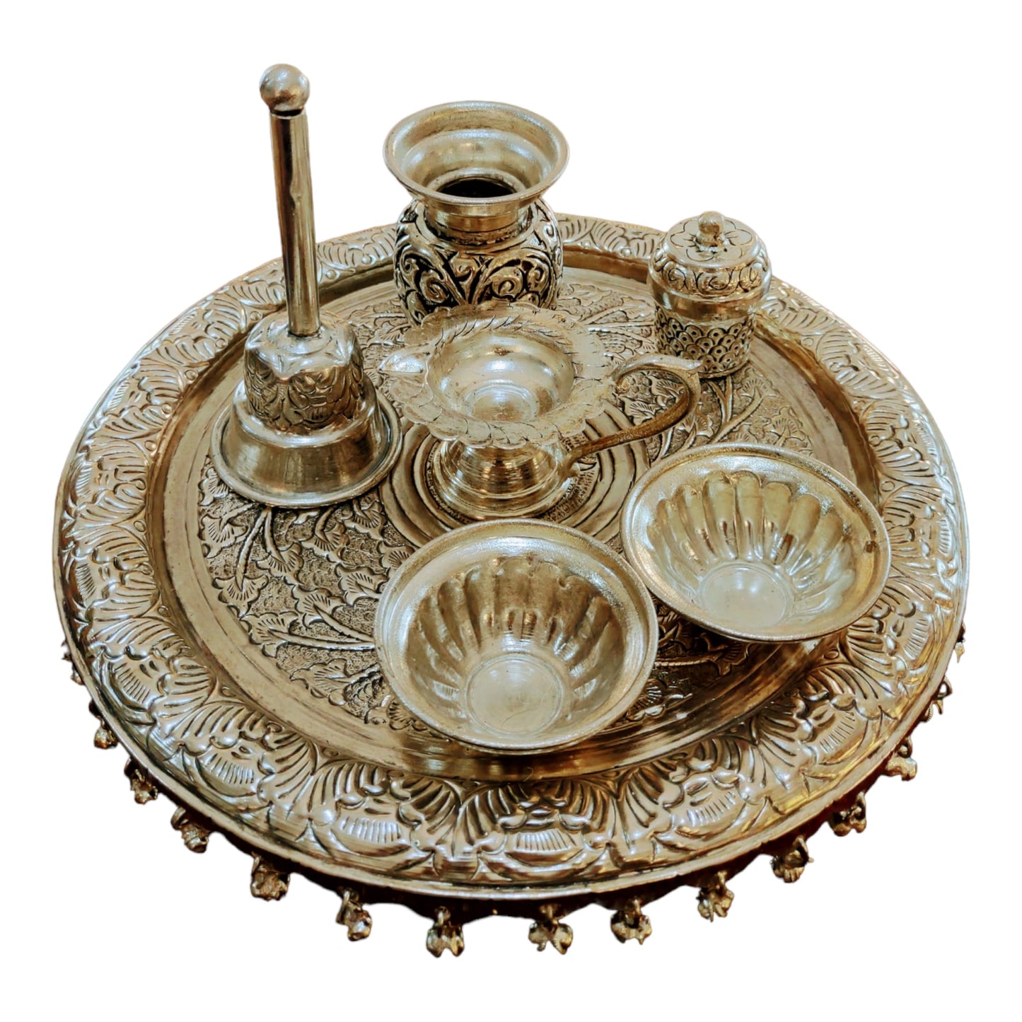 German Silver Engraved Pooja Thali