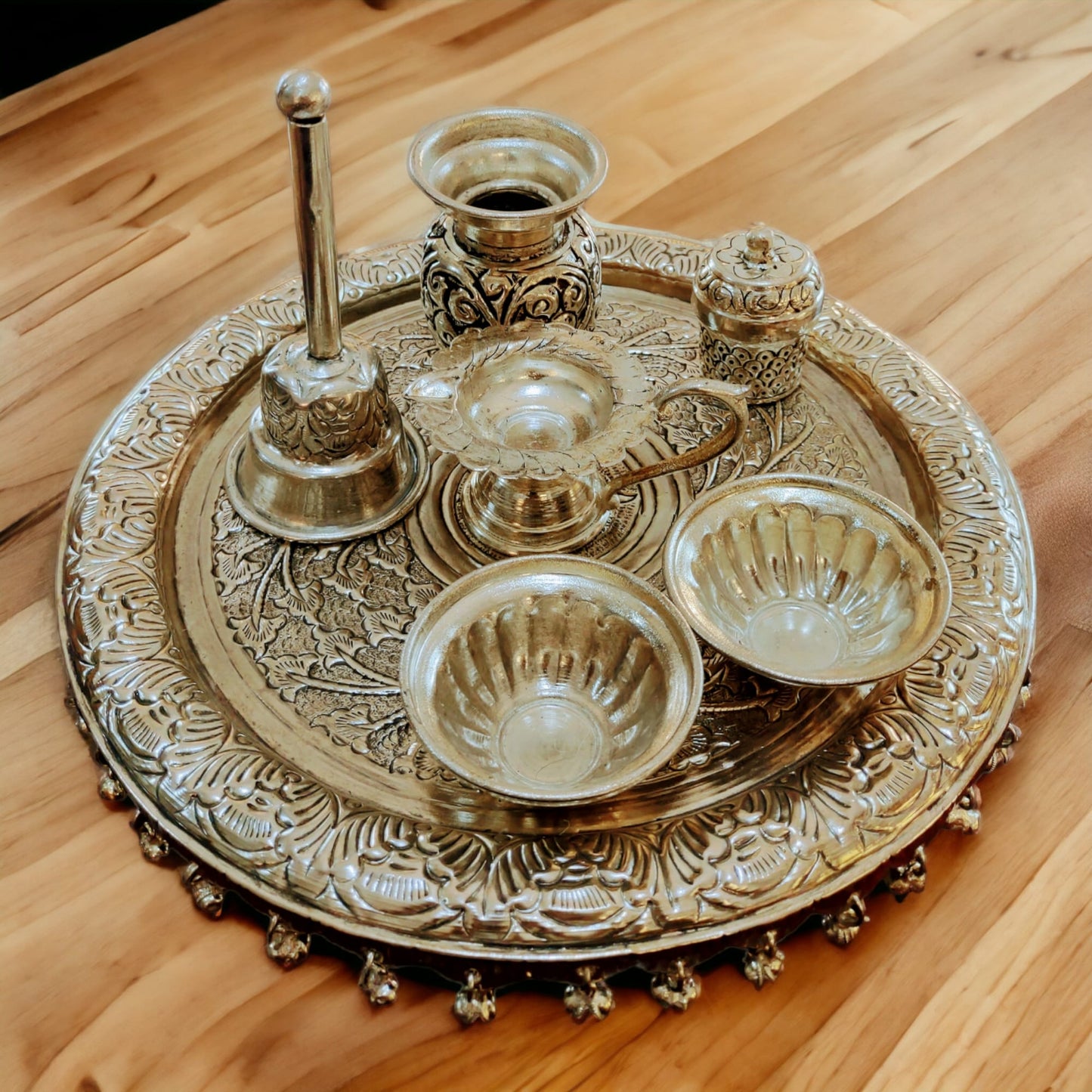 German Silver Engraved Pooja Thali