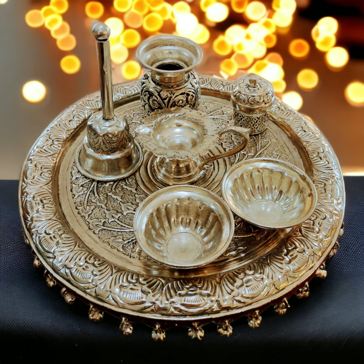 German Silver Engraved Pooja Thali