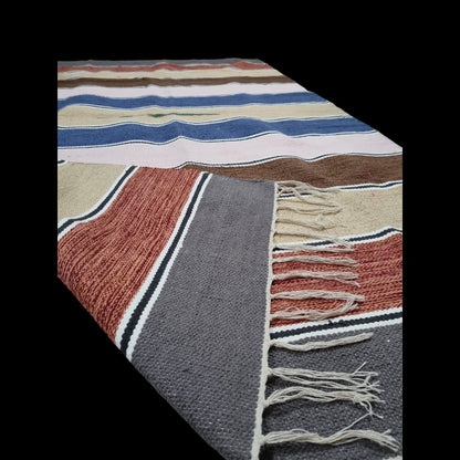 Indian Handwoven Cotton Rug/Dhurrie with Tassels