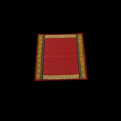 Red Nylon Handmade Chatai/Mat with Red,Yellow,Green & Golden sequins work on the Trim/Lace 24x24 (in inch)