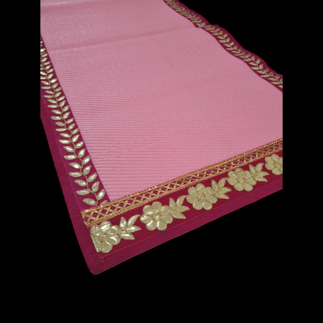 Pink Nylon Handmade Chatai/Mat with Pink & Golden sequins work on the Trim/Lace 48x24 (in inch)