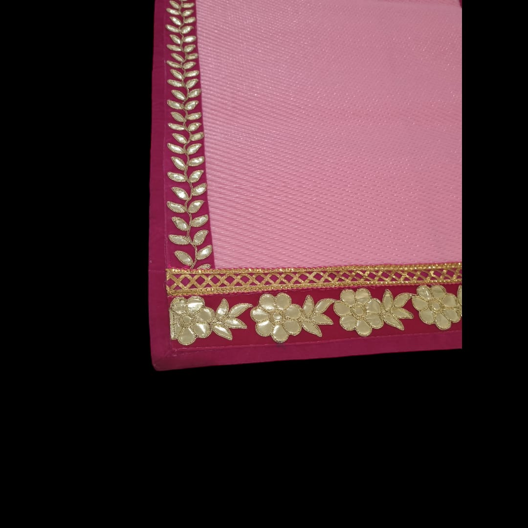 Pink Nylon Handmade Chatai/Mat with Pink & Golden sequins work on the Trim/Lace 48x24 (in inch)