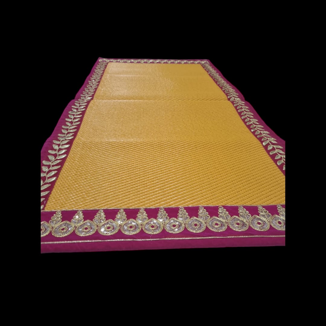 Light Orange Nylon Handmade Chatai/Mat with Pink & Golden sequins work on the Trim/Lace 48x24 (in inch)