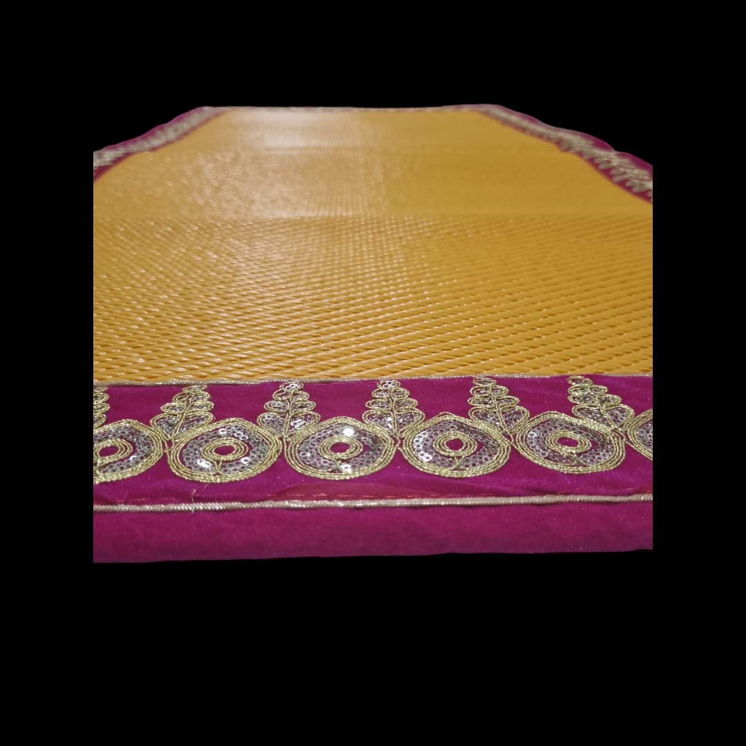 Light Orange Nylon Handmade Chatai/Mat with Pink & Golden sequins work on the Trim/Lace 48x24 (in inch)