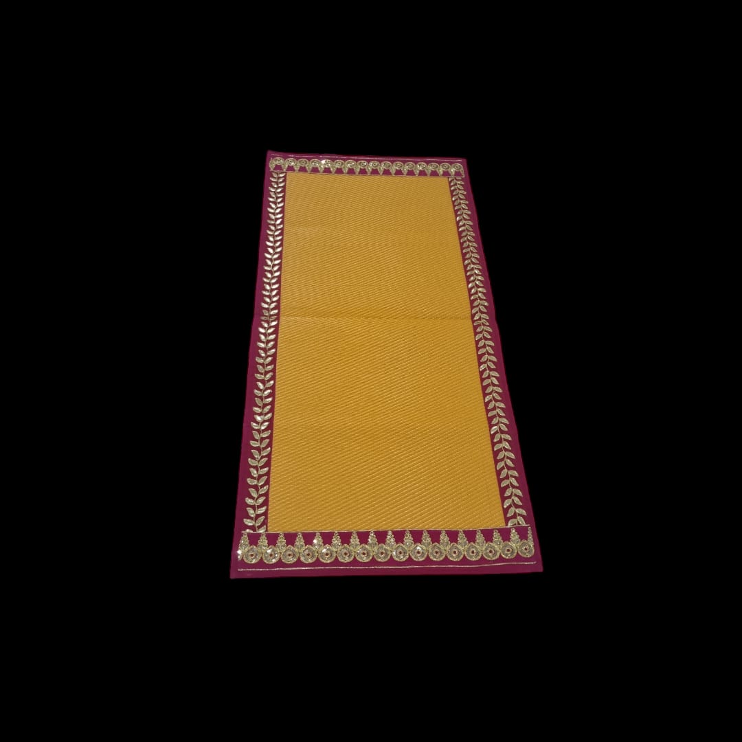 Light Orange Nylon Handmade Chatai/Mat with Pink & Golden sequins work on the Trim/Lace 48x24 (in inch)