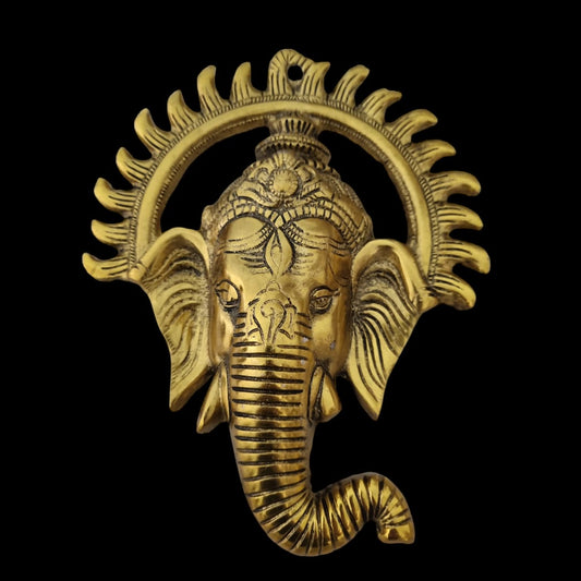 Ganesha Wall Hanging Statue with Sun in Metal