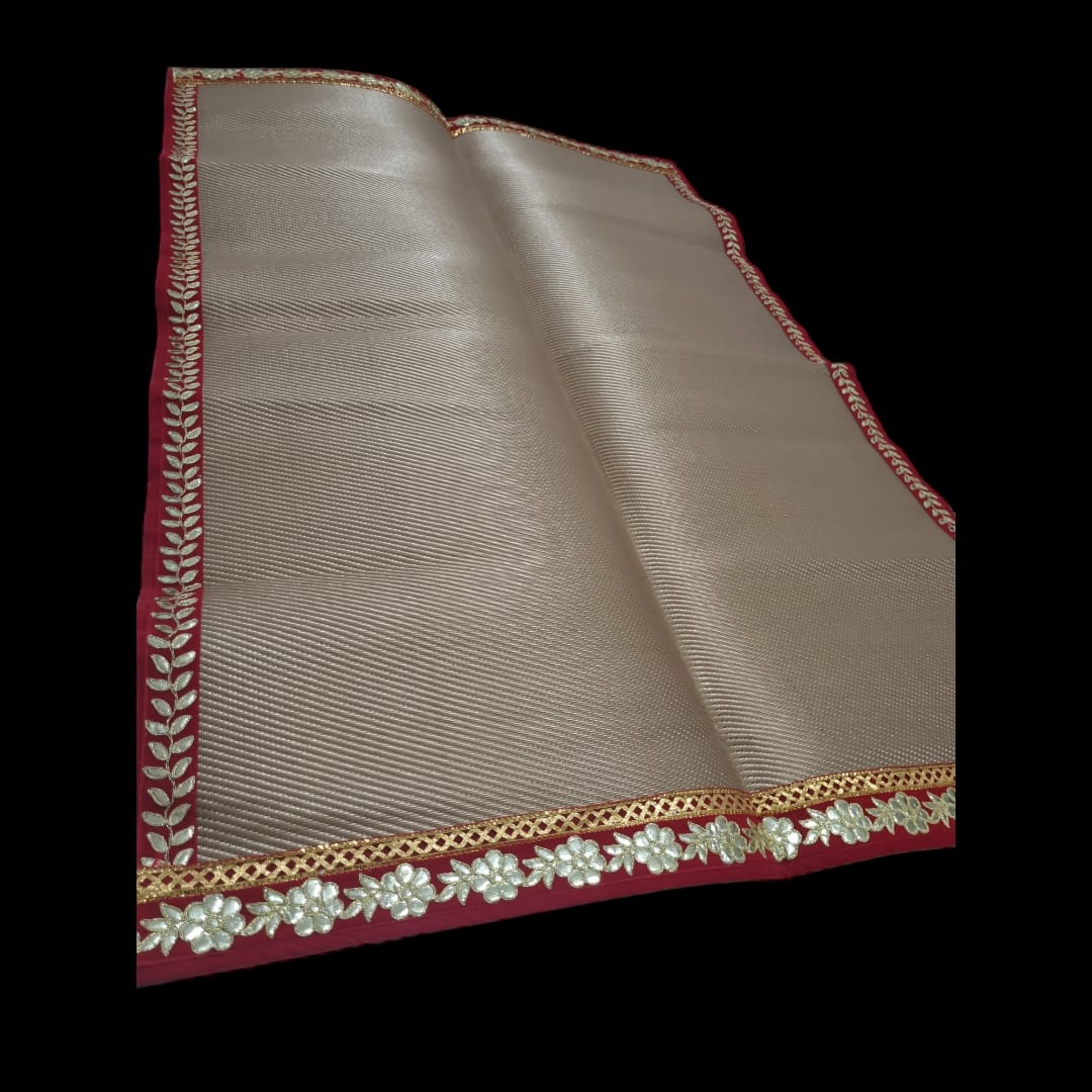 Golden Nylon Handmade Chatai/Mat with Red & Golden sequins work on the Trim/Lace 72x48 (in inch)