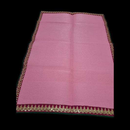 Pink Nylon Handmade Chatai/Mat with Green, Dark Pink & Golden sequins work on the Trim/Lace 72x48 (in inch)