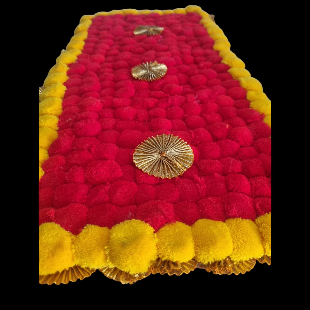 Red With Yellow Designer Pom Pom Mat 11x21 (in Inch)