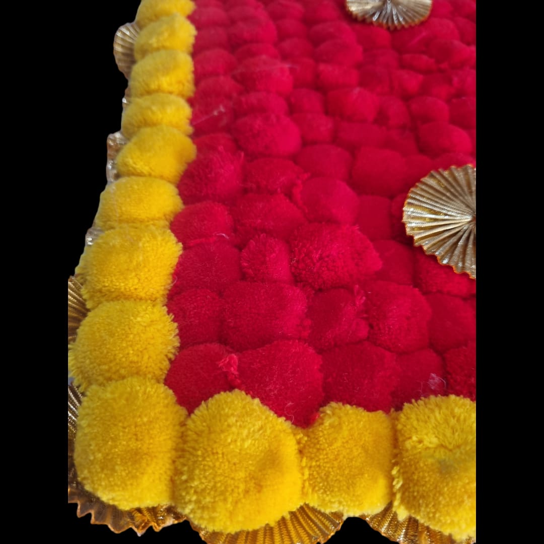 Red With Yellow Designer Pom Pom Mat 11x21 (in Inch)