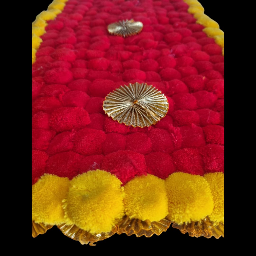 Red With Yellow Designer Pom Pom Mat 11x21 (in Inch)