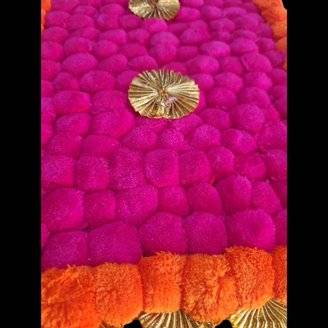 Dark Pink With Orange Pom Pom Mat